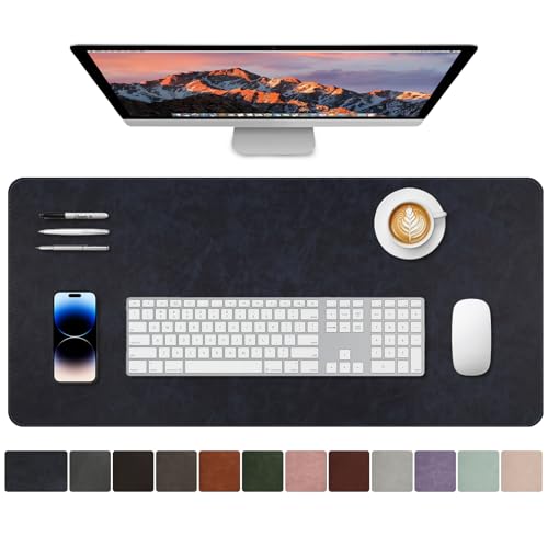 CHEERYGOO Leather Desk Pad Protector, Mouse Pad, Office Desk Mat, Non-Slip PU Leather Desk Blotter, Laptop Desk Pad, Waterproof Desk Writing Pad for Office and Home 31.5"x 15.7" L Dark Blue - color: Dark Blue, size: 31.5" x 15.7"