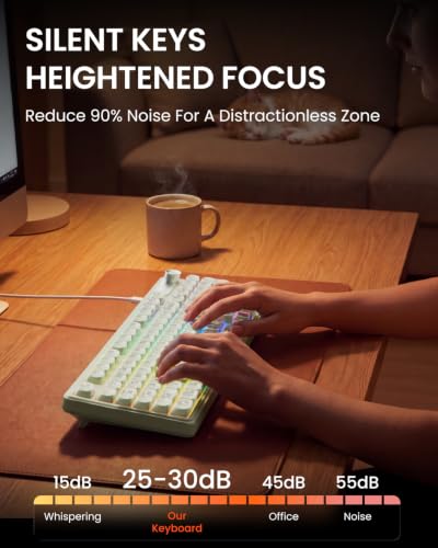 EWEADN V102 Wired Keyboard, 98 Keys Creamy Gaming Keyboard with Display Screen, Media Knob RGB Silent Wired Cute Computer Keyboard for Laptop PC Gamer - Green - color: Green