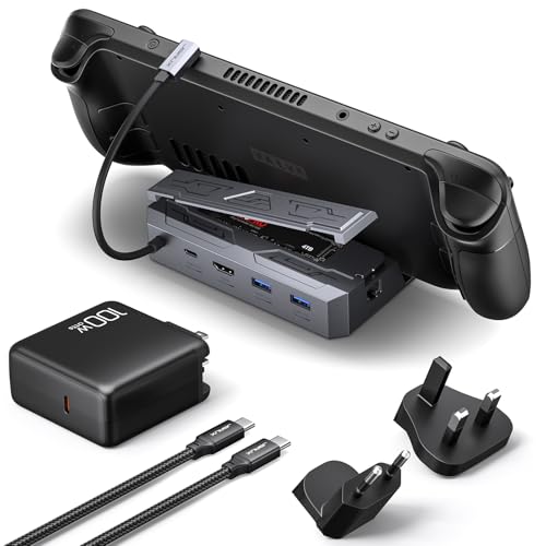 JSAUX Steam Deck Dock with 100W Charger, Docking Station for Steam/ROG Ally | for Steam Deck/ROG Ally, 4K@60Hz HDMI, Gigabit Ethernet, PD 100W, 10Gbps USB A&C 3.2, M.2 Slot (Up to 2TB), SSD Not Included