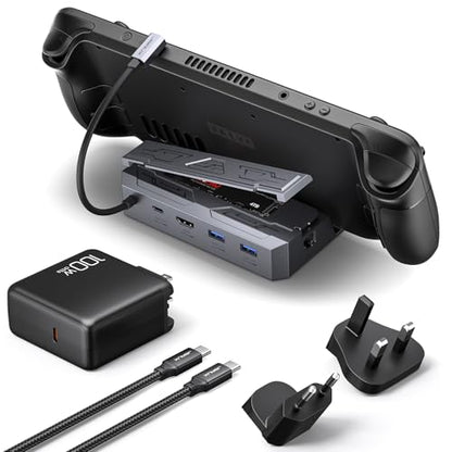 JSAUX Steam Deck Dock with 100W Charger, Docking Station for Steam/ROG Ally | for Steam Deck/ROG Ally, 4K@60Hz HDMI, Gigabit Ethernet, PD 100W, 10Gbps USB A&C 3.2, M.2 Slot (Up to 2TB), SSD Not Included