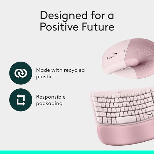 Logitech Wave Keys & Lift Vertical Mouse - Ergonomic Wireless Keyboard and Mouse Combo - with Cushioned Palm Rest, Easy-Switch, Bluetooth, for Multi-OS, Windows/Mac - Rose - color: Rose, style: Right-Handed
