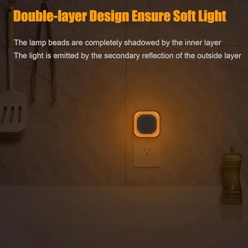 2 Pack Amber Night Light Plug into Wall, Eye-Care Glow for Kids | Dusk to Dawn Sensor, Dimmable Reflected Dim Light, Plug-in LED Nightlight for Toddler, Bathroom, Bedroom, Sleep, Baby Nursery - color: Amber