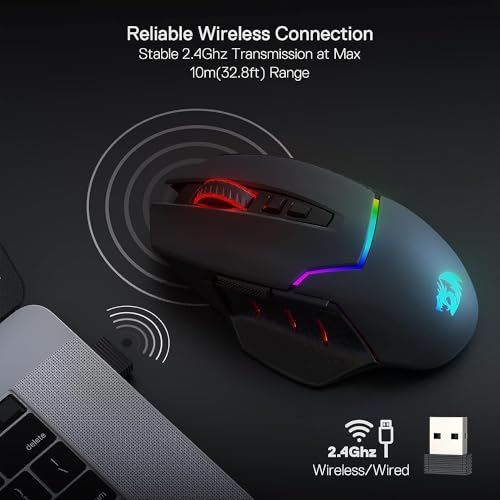Redragon M690 PRO Wireless RGB Gaming Mouse 8000 DPI Remapping Keys | Cable-Free 0 Delay, Rapid-Fire Macro Keybinds, Vibing Backlight, Ergonomic Grip Body Comfort - style: M690 PRO Black