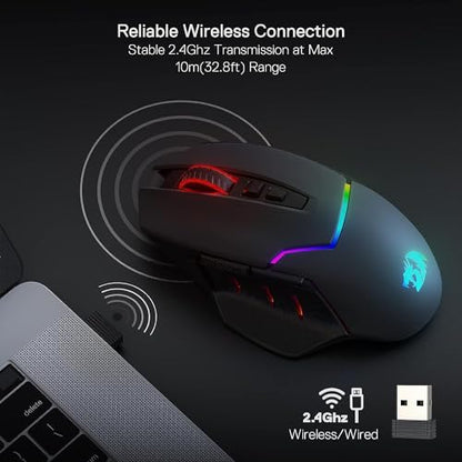 Redragon M690 PRO Wireless RGB Gaming Mouse 8000 DPI Remapping Keys | Cable-Free 0 Delay, Rapid-Fire Macro Keybinds, Vibing Backlight, Ergonomic Grip Body Comfort - style: M690 PRO Black