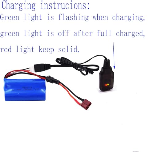 Blomiky 2 Pack 7.4V 1500mAh Li-ion Rechargeable Battery SM-2P Plug with T Adapter and USB Cable Suitable for H101 H103 H105 RC Boat RC Trucks / H101 Battery & T 2