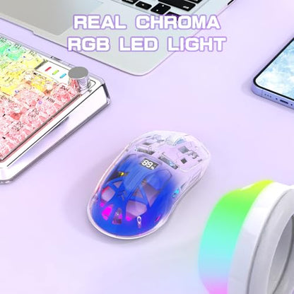 ZIYOU LANG A2 Transparent Wireless Gaming Mouse with Battery Level Display,Bluetooth/2.4G Wireless PC Mice,3D RGB Backlit,5 Million Clicks,PixArt 3212,up to 4000 DPI for Win/MAC,Purple - color: Purple