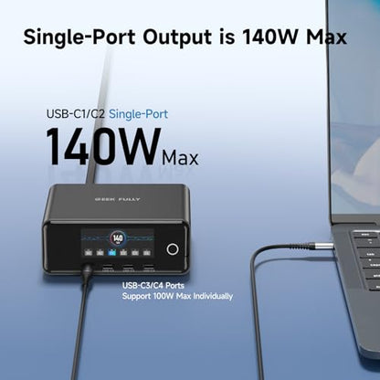 240W GaN Charger, 6-Port USB C Charger with 140W Max PD 3.1 Port, TFT-Screen Display Desktop Charging Station Adapter for MacBook Pro/Air M3/M2, Laptops, iPhone 17/16, Galaxy S24/S23, iPad, Steam Deck