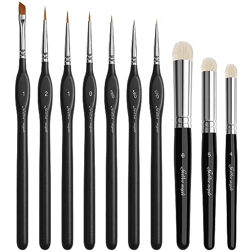 Golden Maple Miniature Paint Brushes Drybrush-10pcs Micro Detail Paint Brush Set, Small Fine Detail Brushes for Acrylic, Watercolors & Paint by Number, Figurine - style: 10GB