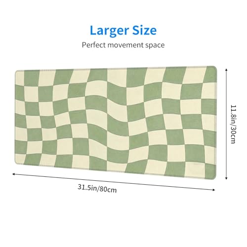Gaming Mouse Pad, Large Beige Sage Green Checkered Mousepad Laptop, Extended Mouse Mat, Long XL Waterproof Keyboard Pads, Big Non-Slip Mousepads for Game Office Home, 31.5 x 11.8 in - color: Beige Sage Green Checkered