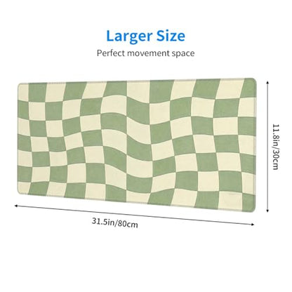 Gaming Mouse Pad, Large Beige Sage Green Checkered Mousepad Laptop, Extended Mouse Mat, Long XL Waterproof Keyboard Pads, Big Non-Slip Mousepads for Game Office Home, 31.5 x 11.8 in - color: Beige Sage Green Checkered
