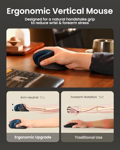 ProtoArc EM11 NL Wireless Ergonomic Mouse, Rechargeable Vertical Mouse | 58° vertical design supports a natural wrist posture, connect 3 devices via Bluetooth/2.4G USB-A, 500mAh USB-C rechargeable. - color: Blue