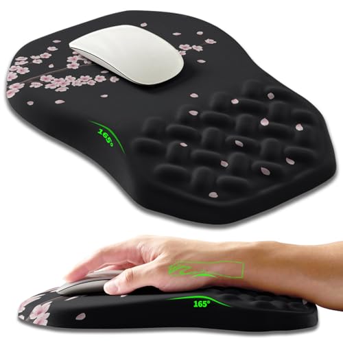 Ergonomic Slope Mouse Pad Wrist Support, Wrist Rest Mousepad for Carpal Tunnel Pain Relief with Massage Bulge and Slow Rebound Memory Foam (12x8 inch, Pink Blossom) - color: Am032-pink Blossom