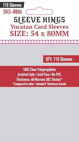 Sleeve Kings Standard Card Sleeves – 110 Count, Clear 60 Micron Thickness, Medium Size (54 x 80 mm), Compatible with Catan & More – SKU: SKS-8806 - size: 54 x 80 mm, style: Yucatan