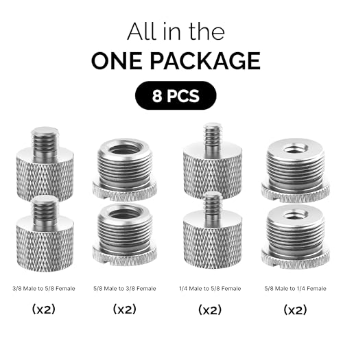 Mic Stand Adapter Set 8 pieces Metal Microphone Stand Screw Thread Adapter 5/8 Female to 3/8 Male 3/8 Female to 5/8 Male 5/8 Female to 1/4 Male 1/4 Female to 5/8 Male Tripod Adapter ADP03 Slvr - color: ADAPTER SILVER