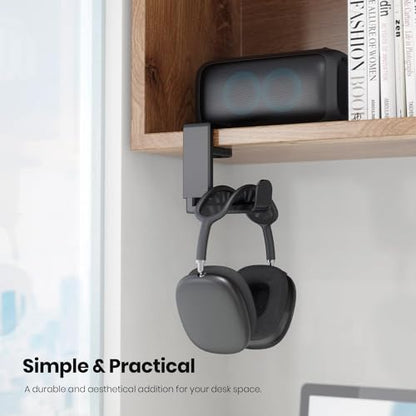 Rotating Headphone Stand, PC Gaming Headset Holder, Adjustable Clamp-on Headphone Mount, Headphones Hanger Hook Under Desk with 360 Degree Swivel, Cable Clip Organizer