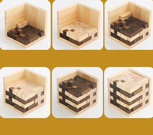 Ahyuan Wooden Brain Teaser Puzzle Cube Wooden Puzzles T-Shaped Jigsaw Logic Puzzle Educational Toy for Kids and Adults by AHYUAN (Brown and Natural) - color: Brown and Natural