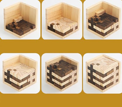 Ahyuan Wooden Brain Teaser Puzzle Cube Wooden Puzzles T-Shaped Jigsaw Logic Puzzle Educational Toy for Kids and Adults by AHYUAN (Brown and Natural) - color: Brown and Natural