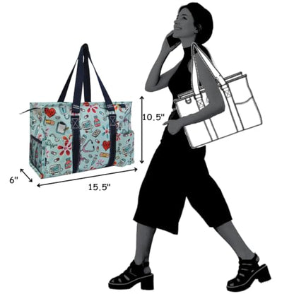 NGIL Utility Water Resistant Tote Bag | Work Tote for Women, Nurse Bag, Teacher's Choice Purse, Gym Bag, Everyday Organizer Top Zipper Closure - color: Groovy Nurse- Navy