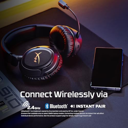 HyperX Cloud Flight 2 – Wireless Gaming Headset, Customizable RGB Lighting with Removable Earcup Plates, up to 100 Hours of Battery Life, 2.4GHz & Bluetooth, Multi-Platform Compatibility - White - color: White