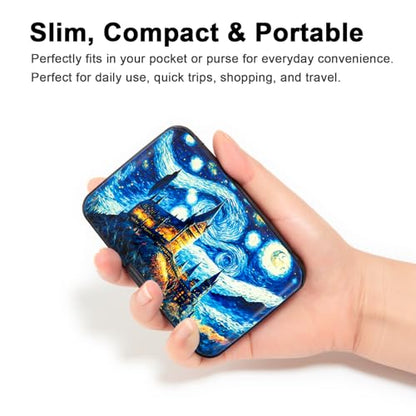 Credit Card Holder, Metal Card Wallet RFID Blocking Mini Slim Aluminum Business Hard Card Case for Women Men (Starry Night Castle) - color: Starry Night Castle