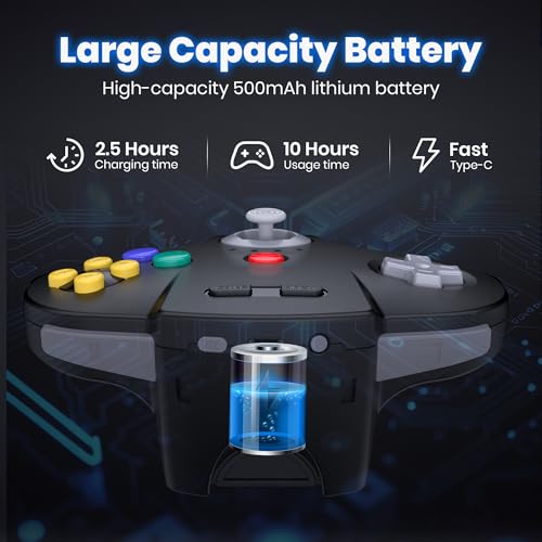 Wireless 2.4 GHz USB N64 Controller Made for Switch 1 & 2 Console (Black) | (Built-in Vibration) (Rechargeable) (3D Analog Stick) (Plug & Play), Compatible with Switch Online, Windows PC, macOS - color: Wireless Black