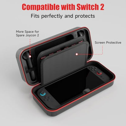 ELECGO Carrying Case Compatible with Nintendo Switch 2, Large Capacity Portable Travel Pouch Fit for Joy-Con 2 & Console & Adapter, EVA Hard Shell Carry Case with 24 Game Slots | Portable Travel Pouch Fit for Joy-Con 2 & Console & Adapter, EVA Hard Shell