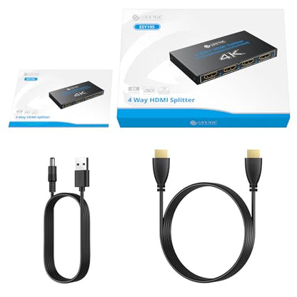 eSynic Professional HDMI Splitter 1 in 4 Out 4K@30HZ 4 Way HDMI Adapter 4k HDCP 1.4 Hdcp Bypass Splitter Plug&Play for Fire Stick PS4 Blu-ray Player etc[No Extend Mode][No Switcher][No CEC] - size: 1 In 4 Out