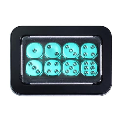 SIXPOINTS 8 Pieces 16mm 6 Sided Dice Set,Green Metal Game Dice Set, Standard D6 Dices for Yahtzee, Bunco or Teaching Math,with Portable Plastic Box - color: Green