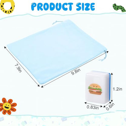 Blue Pink 2 Players Mahjong Block Set, Mahjong Tile Game with 50 Tiles with 12 Different Patterns, Animal and Food Pattern, Portable Mahjongg Set with A Carry Bag（Includes Instruction Manual） - color: Blue