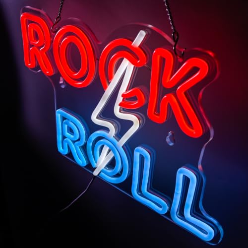 Rock Roll Lightning Bolt Neon Sign - Dimmable Retro Rock LED Light Sign - color: Rock n Rool