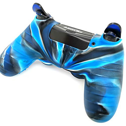 Silicone Skin Cover for Ps4 Controller (1pc Anti-Slip Case, 1 Pair L2 R2 Trigger Extender, 4pcs Thumb Grips,4pcs LED Light Bar Decal) Protector for DualShock PS4/ Slim/Pro Controller (Blue granular) - color: Blue granular