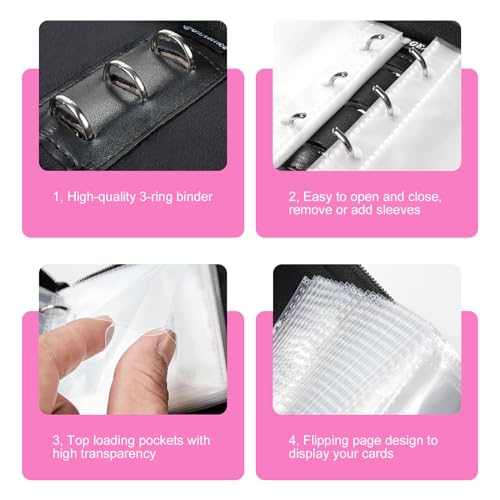 GEAoffice 1 Pocket Mini Trading Card Binder Holds 80 Cards with Zip, Pink | Super Lightweight, 40 Removable Acid-free & Non-PVC Sleeves, Premium PU Leather Card Binder for TCG, MTG, Sports&Games, Gift - color: Pink-1 Pocket