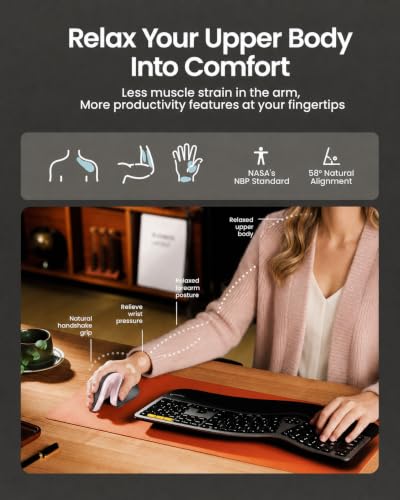 ProtoArc EM11 NL Wireless Ergonomic Mouse, Rechargeable, Black Pink | 58° vertical design supports a natural wrist posture, connect 3 devices via Bluetooth/2.4G USB-A, 500mAh USB-C rechargeable. - color: Black Pink