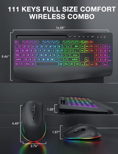 Wireless Keyboard and Mouse Combo, 9 Backlit Effects, Large Print | Phone Holder, 2.4G Lag-Free Ergonomic Keyboards, KM22 MAX Rechargeable Easy to See Set for Computer, Laptop, PC - color: Textured Black