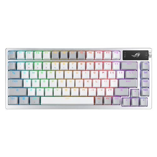 ASUS ROG Azoth Wireless Mechanical Gaming Keyboard – 75% TKL, Tri-Mode Connectivity, Hot Swappable Pre-lubed ROG NX Snow Linear Switches, PBT Keycaps, RGB, OLED Display, PC/Mac Support - White - color: White, size: Snow Linear, style: Azoth