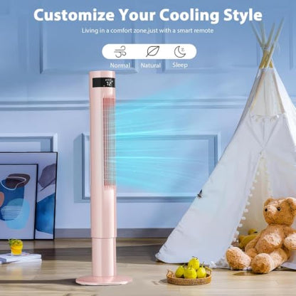 Antarctic Star 41inch Portable Tower Fan Electric Oscillating Fan Quiet Remote Control Bladeless Floor Fan 3 Wind Mode 12H Timer Bedroom Office Pink | Electric Oscillating, Quiet Remote Control Bladeless 3 Wind Mode 12H Timer for Bedroom Office - color: P