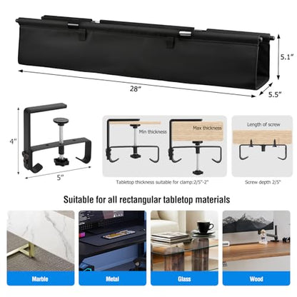 Under Desk Cable Management Tray - Heavy Duty No-Drill Clamp & Screw Mount, 28-Inch Cord Organizer for Home Office, Gaming Setup & Study Room, Holds Power Strip & Large Adapters (Black, 28"L x 5.5"W) - size: 28inch