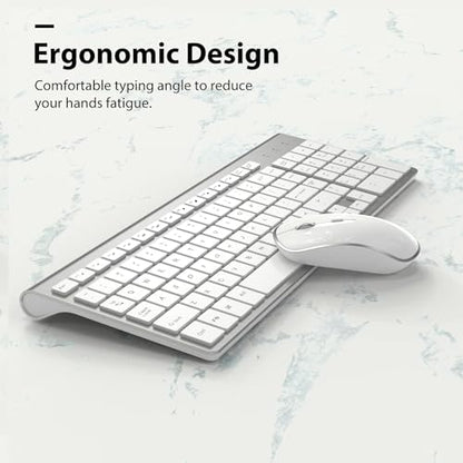 Wireless Keyboard Mouse, JOYACCES 2.4G Compact and Ultra Slim Wireless Keyboard and Mouse for Windows, Computer, Desktop, PC, Laptop-Sliver - color: silver white