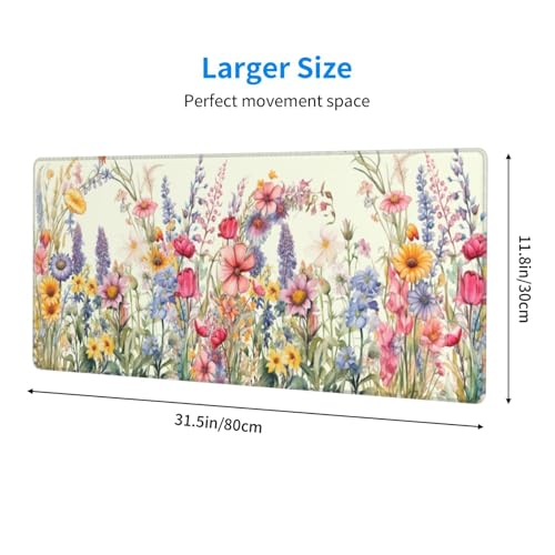 Flower Mouse Pad XL Large Mousepad Non Slip Rubber Base Desk Mat for Laptop Computer Gaming 31.5" X 12" - color: Flower