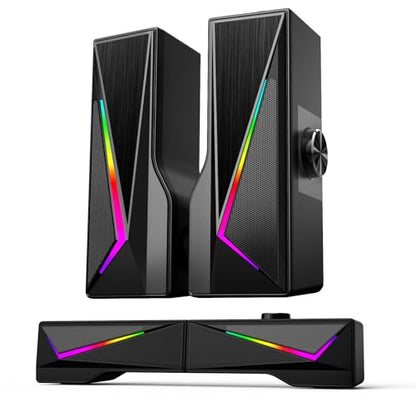 AOC Computer Speakers for Desktop, Bluetooth & USB Input, USB Powered Gaming Stereo Speakers for PC Laptop Monitor, 6 Colorful RGB Modes, Detachable 2-in-1 Design (Package Only 2 Speaker)