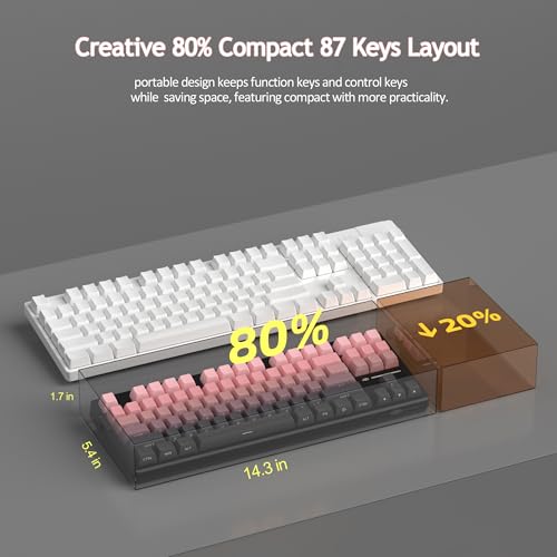 MageGee LIGHT87 Wireless Creamy Keyboard, Gasket Structure, RGB Backlit, 2.4G/USB-C/BT5.0 Hot Swappable Mechanical Gaming Keyboard for Win/Mac/PC, 8000mAh Battery, Side Printed PBT Keycaps, Pink - color: Pink Black/Blue Whale Switch