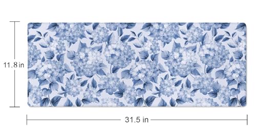 Blue Hydrangea Flowers Large Gaming Mouse Pad Keyboard Desk Pad Extended Mouse Pad Gaming Office Decor, PC Laptop Mouse Pads Large (31.5x151.8 in) with Stitched Edges Non-Slip Base Mousepad XL - color: Blue Hydrangea Flowers