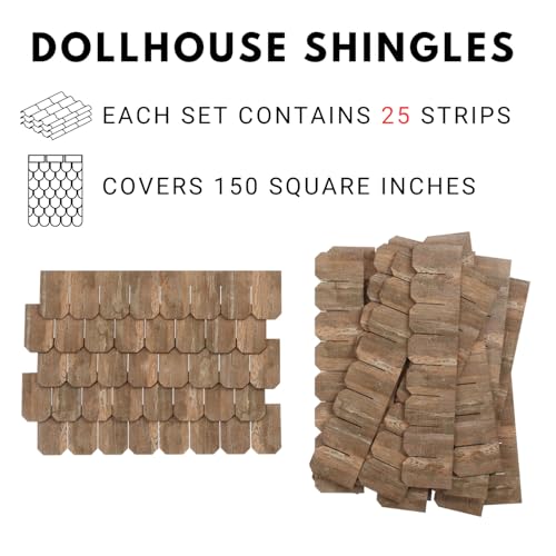 Miniature Roof Shingle Strips for 1:12 Scale Dollhouse Roofing | Set of 25 Strips, REDUCIO! - color: Amber Wood