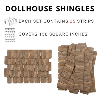 Miniature Roof Shingle Strips for 1:12 Scale Dollhouse Roofing | Set of 25 Strips, REDUCIO! - color: Amber Wood