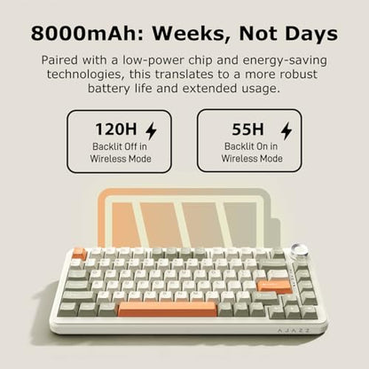 AK820 MAX 75% Custom Mechanical Keyboard, 82-Key Hot Swappable Gasket Mount, 8000mAh Tri-Mode Wireless Gaming & Office, Linear Flying Fish Switches, PBT RGB Backlit, Metal Volume Knob, Mac/Windows - color: Grey-White-Orange