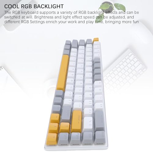 Zopsc 60 Percent Mechanical Gaming Keyboard, 68 Keys Compact RGB Backlit Blue Switches, Wired Keyboard for PC Laptop Typing - color: Yellow Gray White