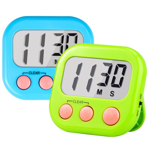 Timer for Kids Teachers Supplies Digital Kitchen Timers for Cooking Large Magnetic Classroom Timer 2Pack-Blue Green - color: Blue Green