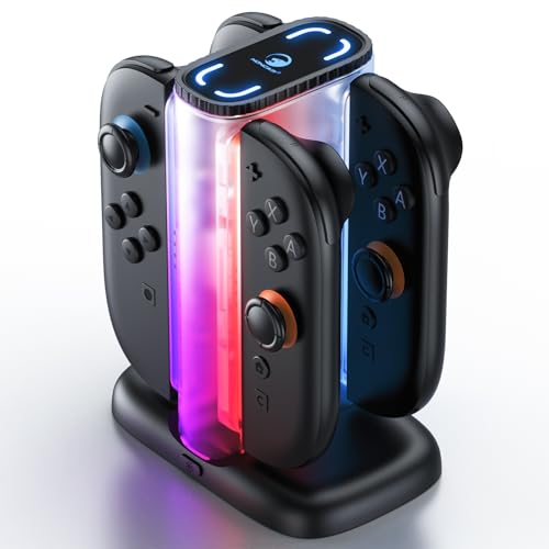 Charging Dock for Nintendo Switch 2 Joycons, Switch 2 Accessories with Dual-Sided Magnetic Connector and 12 RGB Lights, 4 in1 Joycons Charger with a USB Type-C Cord