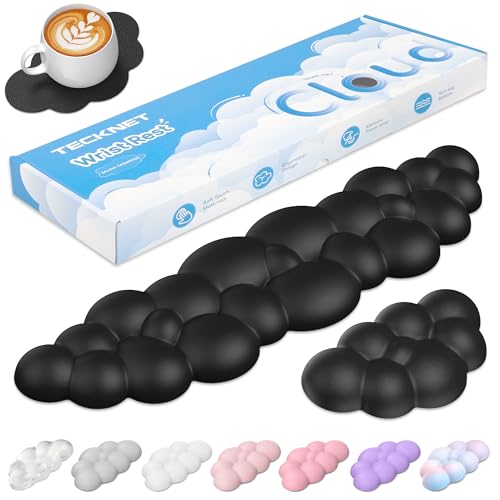 TECKNET Cloud Keyboard Wrist Rest Set, Cloud Wrist Rest with Non-Slip Base, PU Leather Wrist Pad for Keyboard with Ergonomic Memory Foam for Computer Laptop Office Gaming and Pain Relief, Black - color: Black