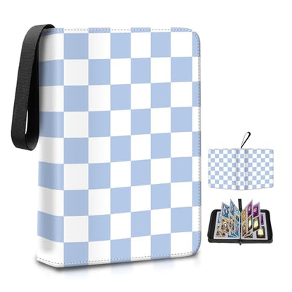 AXUASSILD 4 Pocket Card Binder, Premium Trading Card Holder Fits 400 Cards With 50 Removable Sleeves, Cute Portable Collection Card Ablum Holder Cute Blue Plaid - color: Cute Blue Plaid